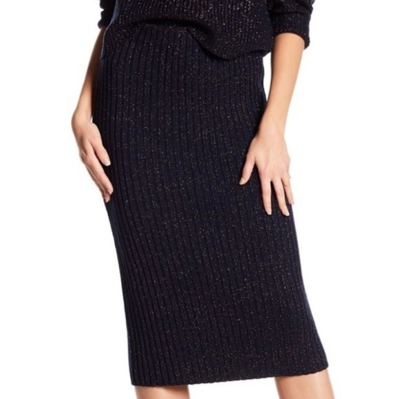 rag & bone Dresses & Skirts - Rag & Bone Jubilee Merino Metallic Ribbed Knit Midi Skirt in Navy Size  S/P